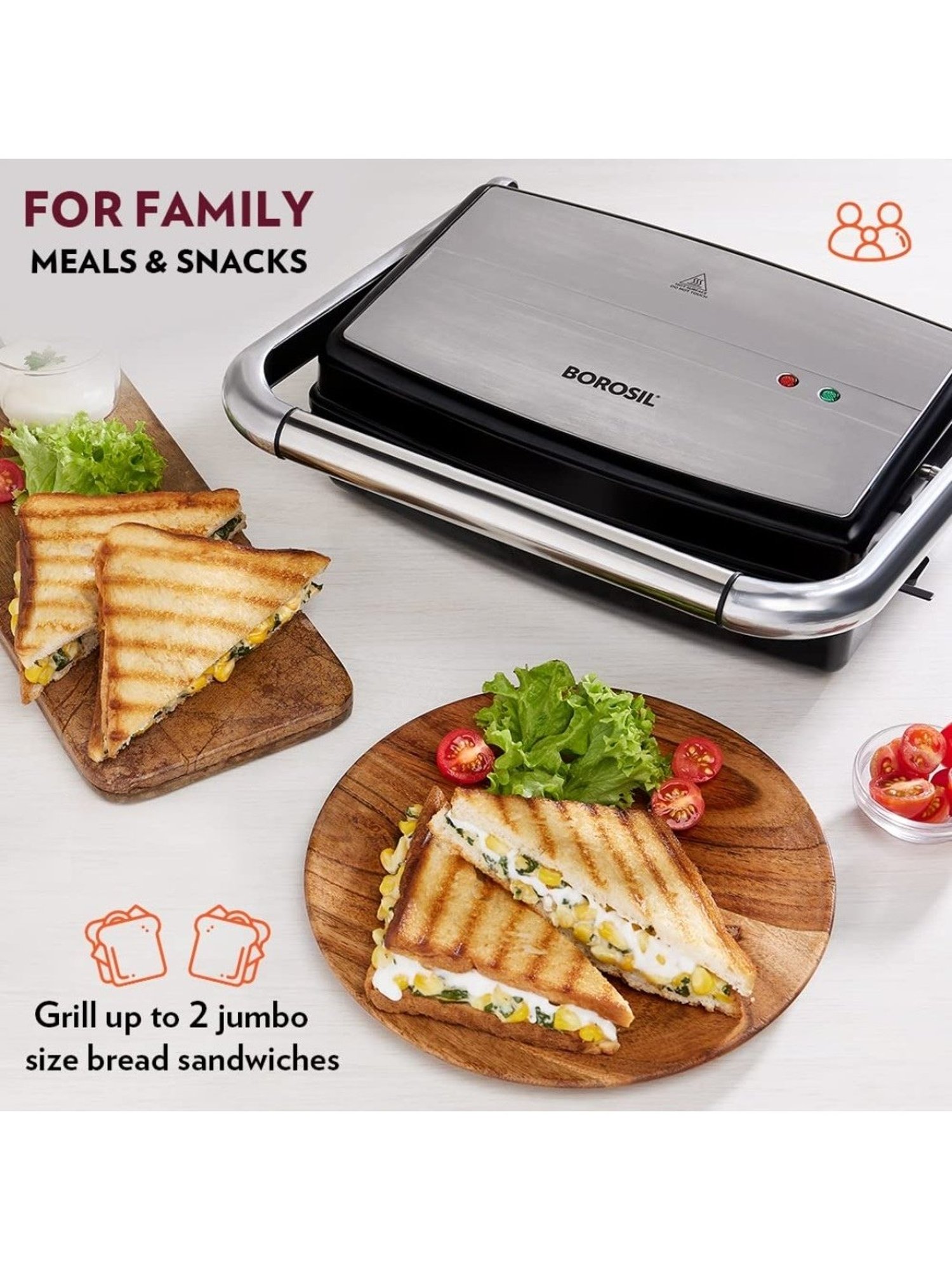 Borosil Sandwich Maker 2000W with Non stick coating (Black)