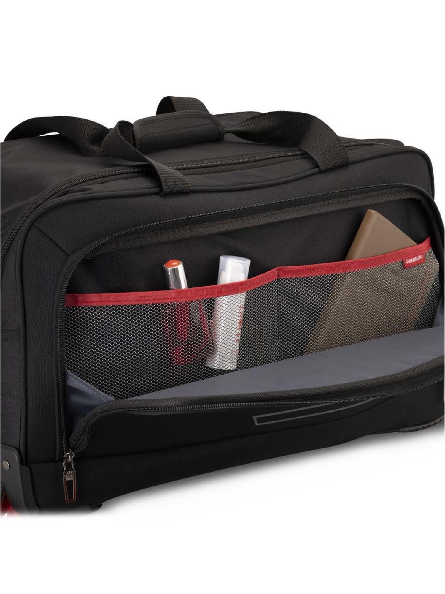Harissons Eminent Black Polyester Solid Duffle Trolley Bag