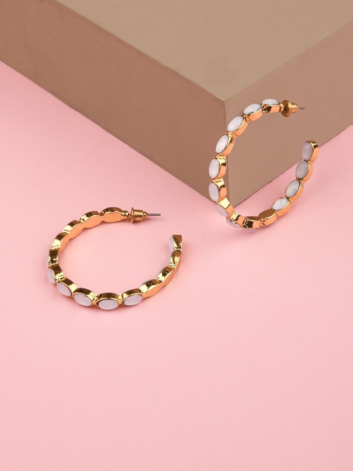 Lilly & Sparkle Gold-Toned Stone Embellished Hoop Earrings