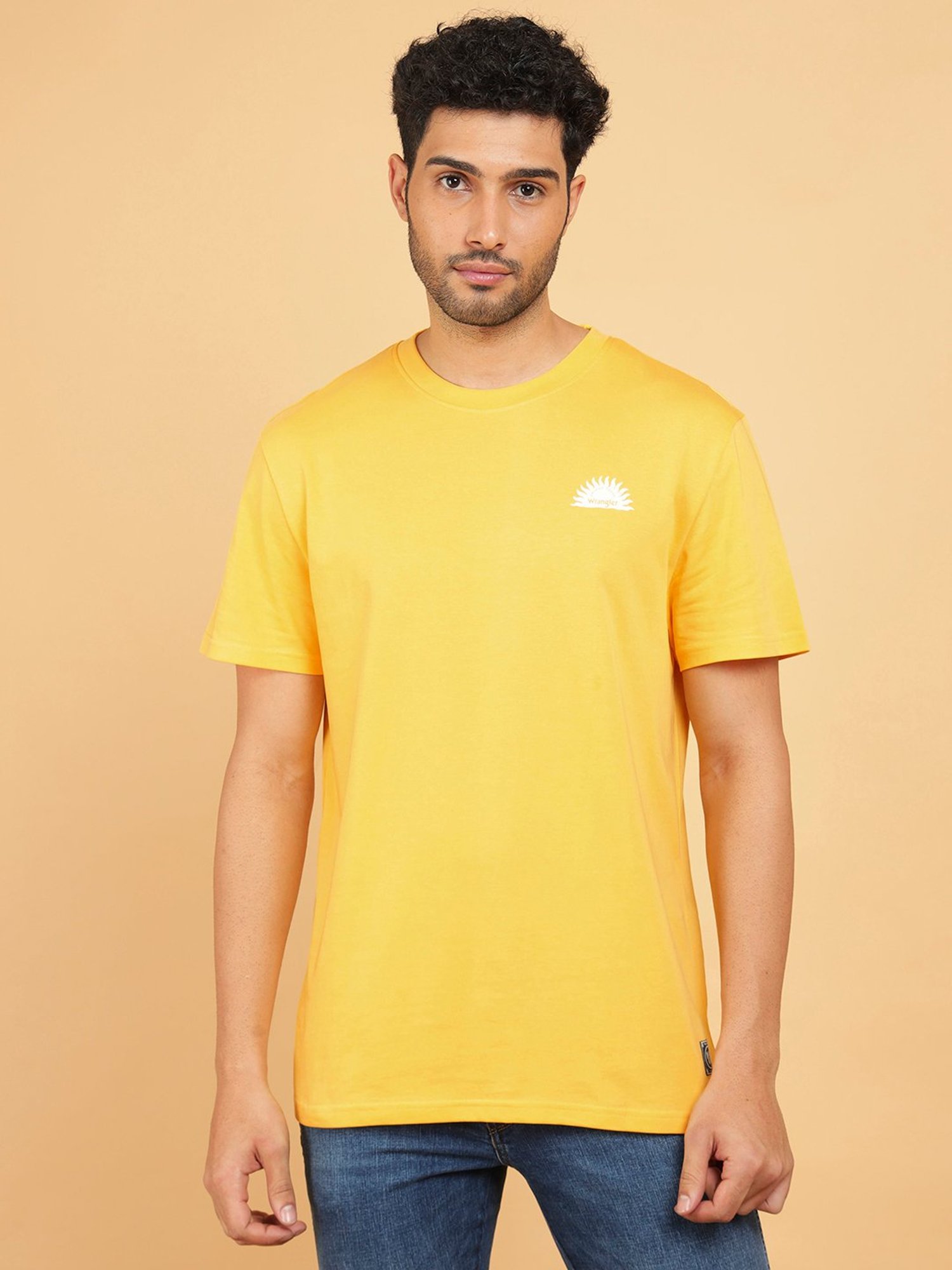 Wrangler Yellow Relaxed Fit Graphic Print Cotton Crew T-Shirt