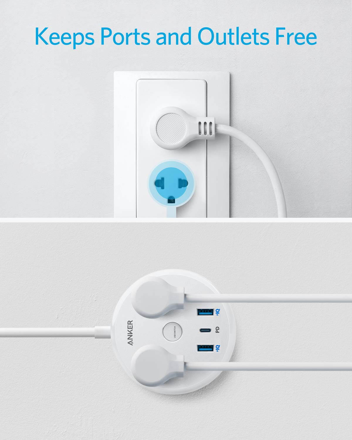 USB C Power Strip with Power Delivery, Anker PowerStrip Pad, 2 Outlets and 42W 3 USB (2 USB-A, 1 USB-C) with 5-Foot Extension Cord, Compact Travel Size, for MacBook Pro, iPad Pro, iPhone and Galaxy