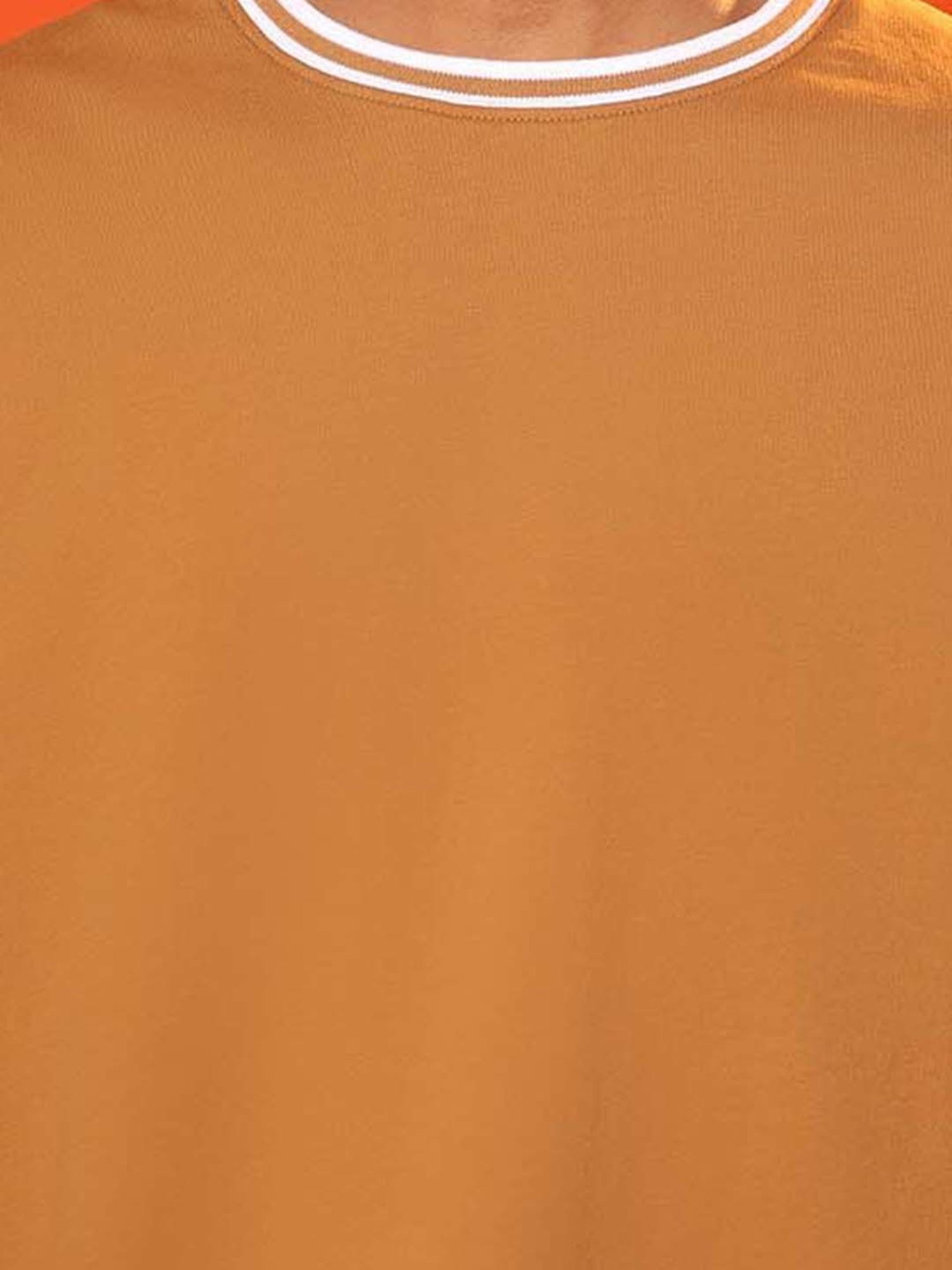 SUBTRACT Tan Brown Regular Fit Cotton Oversized Crew T-Shirt