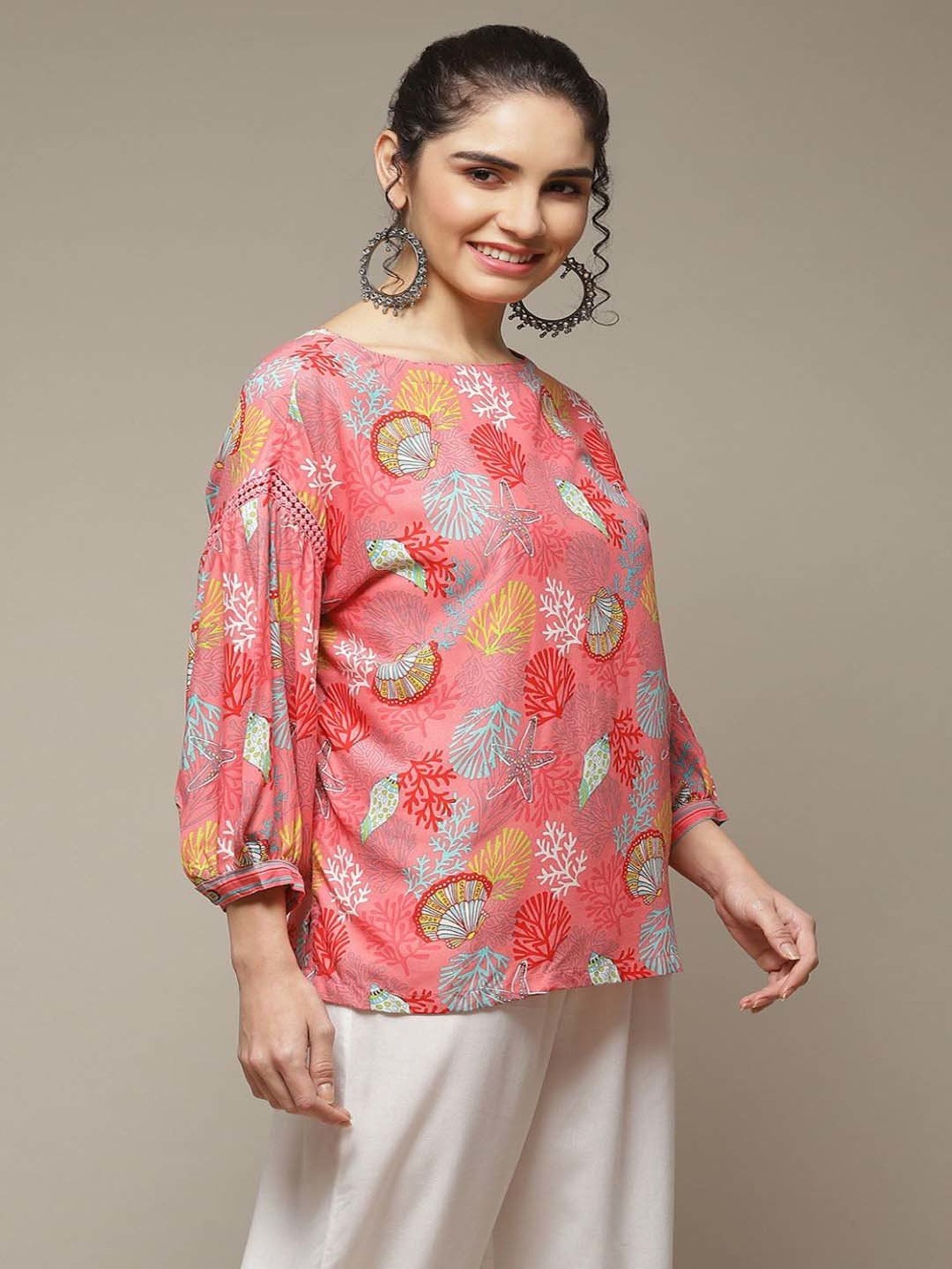 Rangriti Coral Printed Top