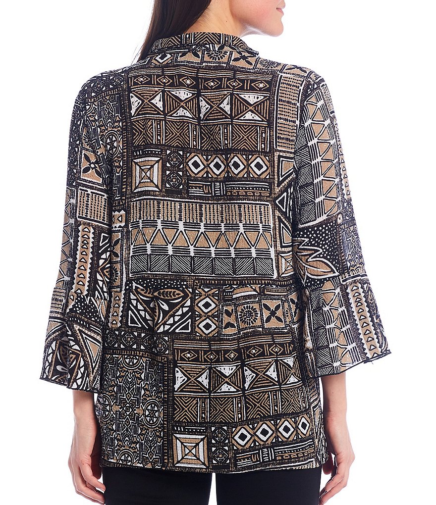 Ali Miles Petite Size Open Mesh Two Button Front 3/4 Sleeve Jacket