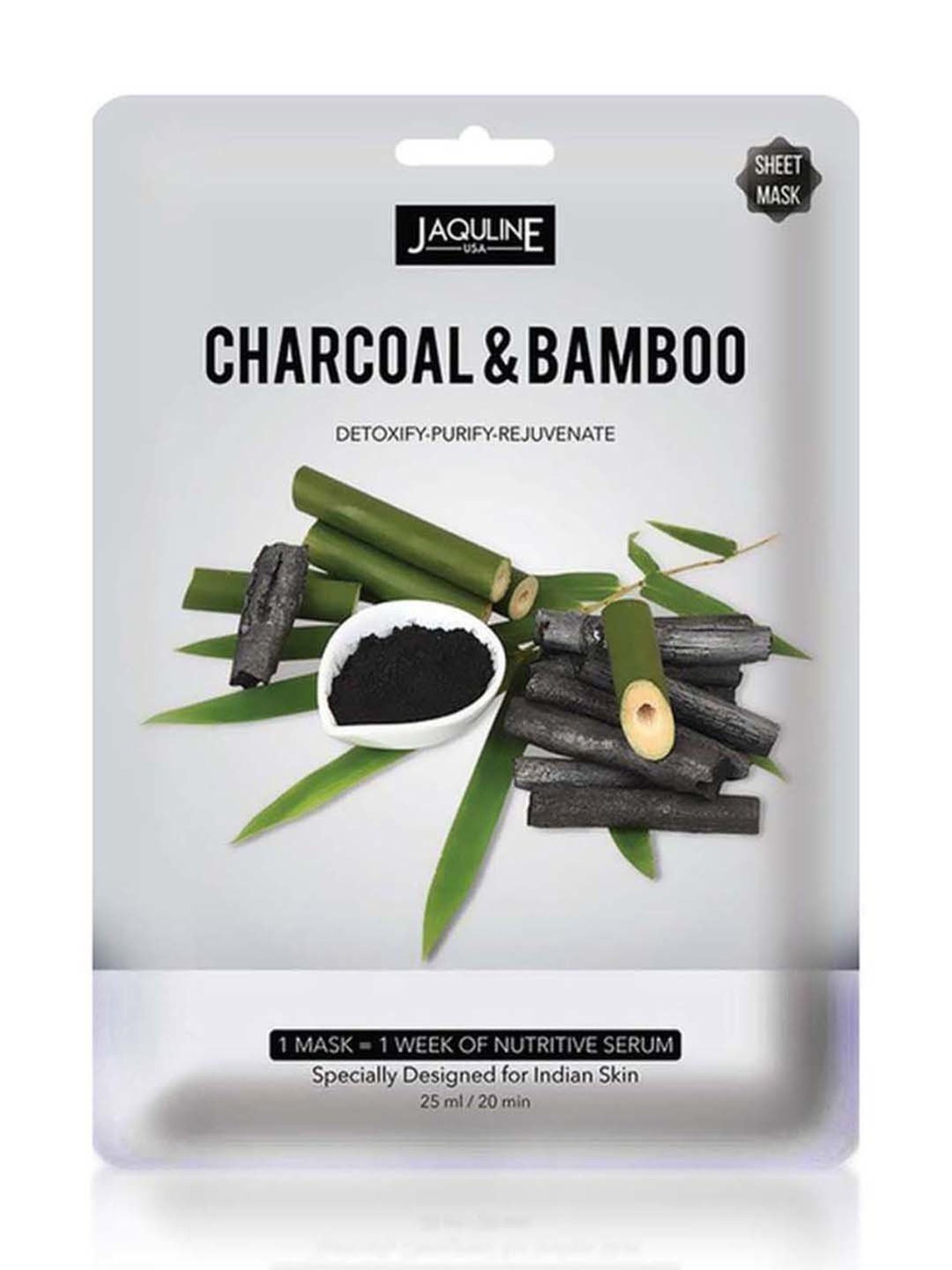 Jaquline USA Charcoal & Bamboo Sheet Mask - 25 ml