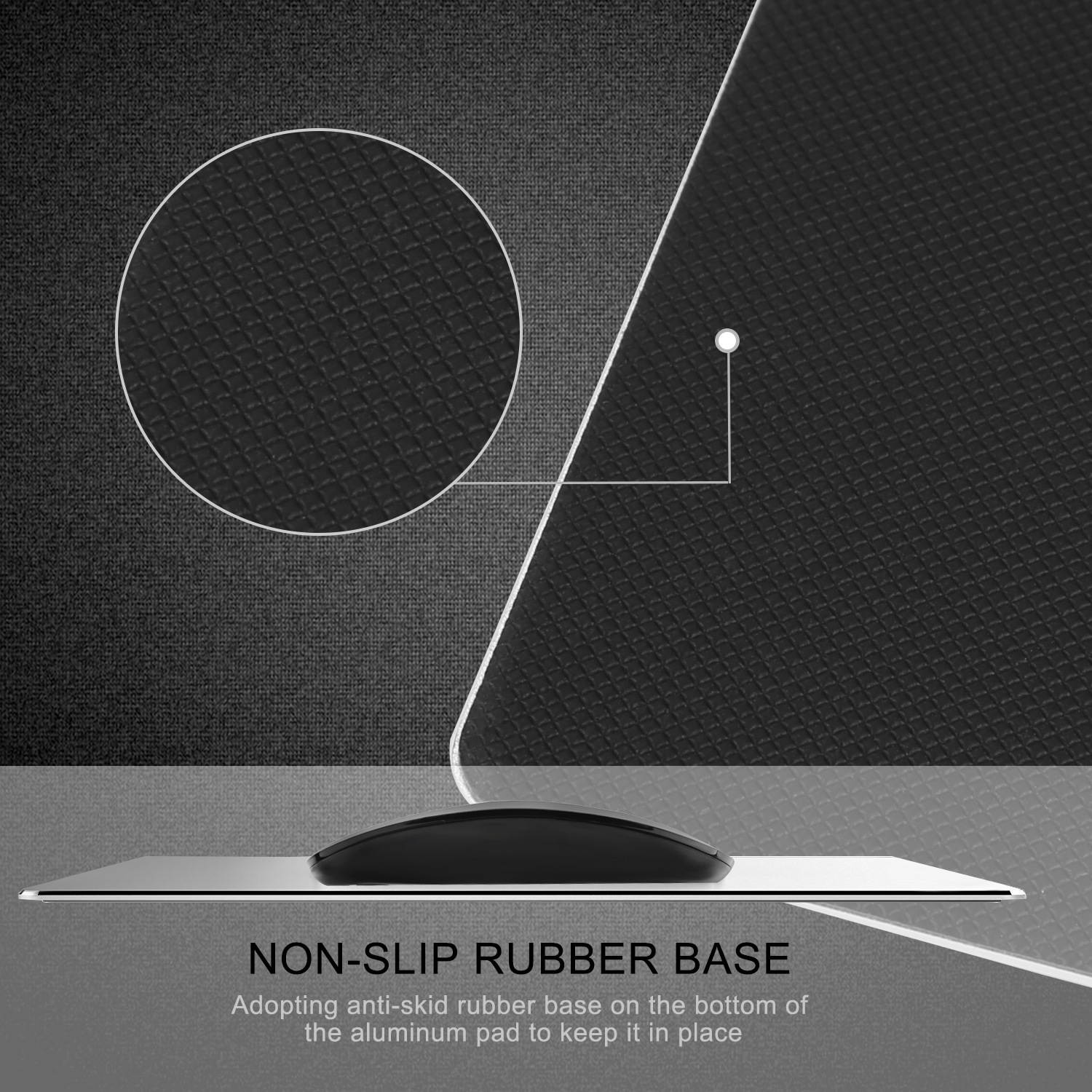 ESTONE Aluminum Gaming Mouse Pad with Anti-Skid Rubber Base-8.66"x7.08"x0.08" - Silver