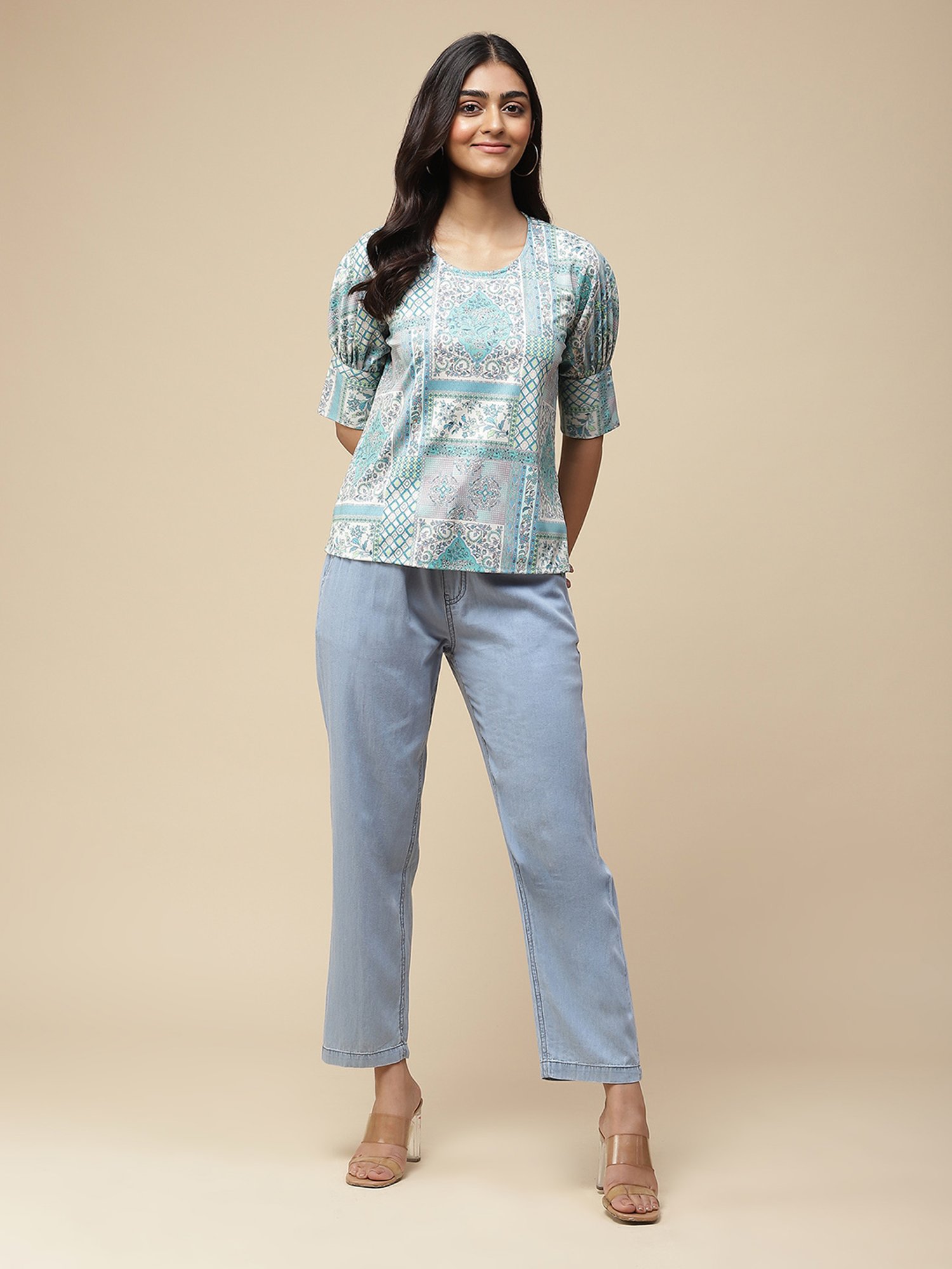aarke Ritu Kumar Light Blue Printed Top
