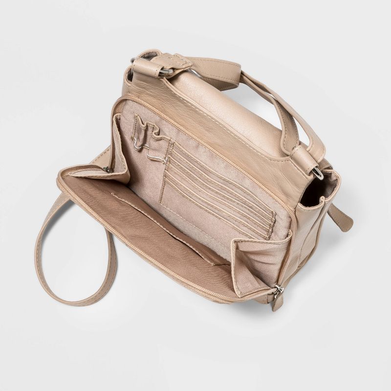 Great American Zip Closure Leather Organizer Crossbody Bag - Off White