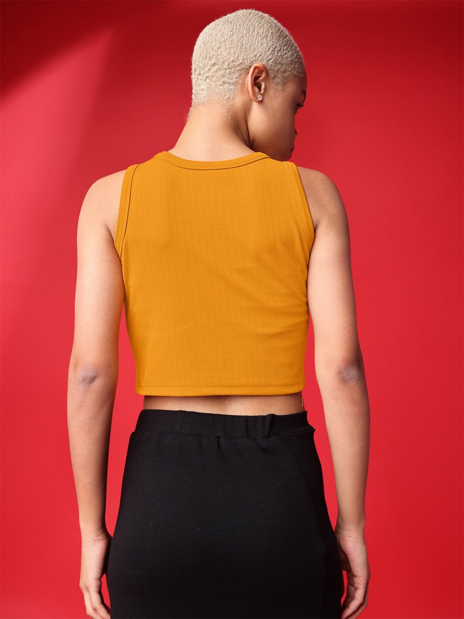 PURVAJA Yellow Regular Fit Crop Top