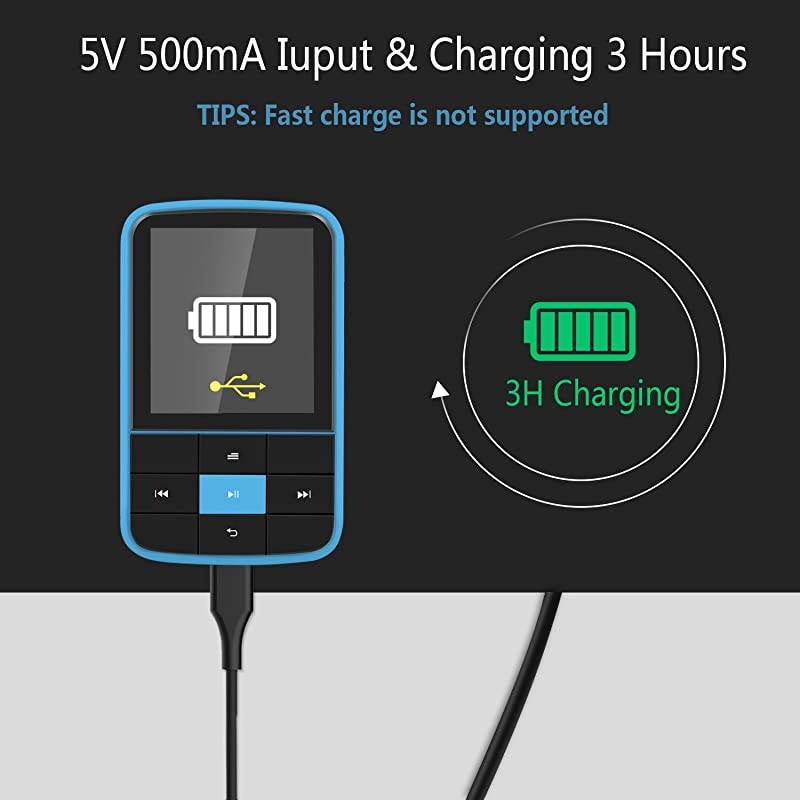 Clip MP3 Player  16GB Bluetooth MP3 Player with Sweatproof Silicone Case and Sport Armband Support FM Radio FM Recording Bookmark Expandable up to 128GB