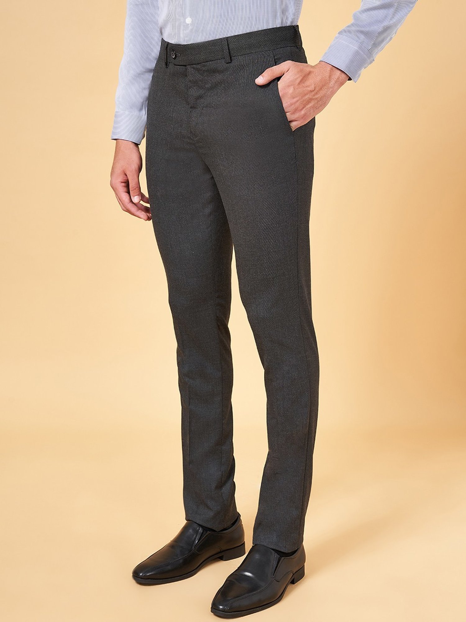 Byford By Pantaloons Charcoal Slim Fit Trousers