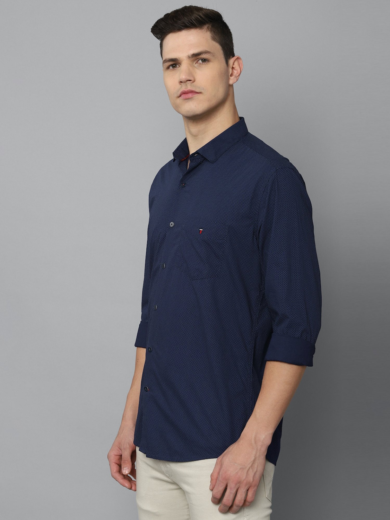 Louis Philippe Sport Navy Slim Fit Printed Cotton Shirt