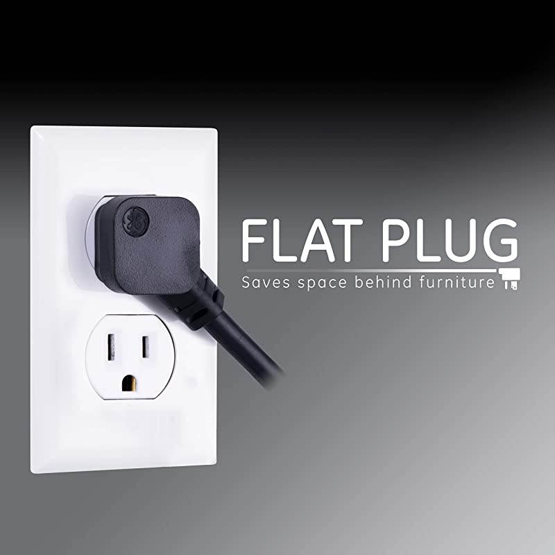 Pro 6 Outlet Sur Protector 2 ft Extension Cord Power Strip Flat Plug Wall Mount Black 45170