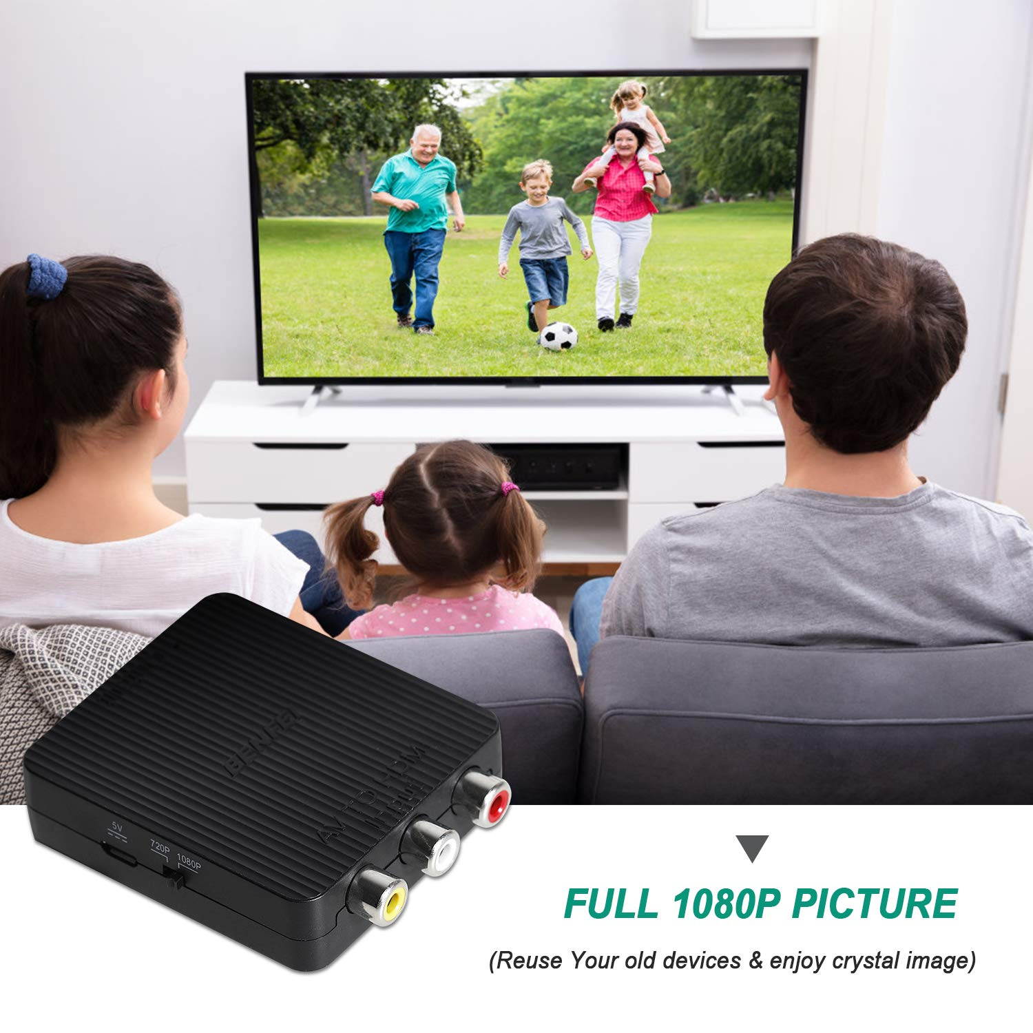 RCA to HDMI, BENFEI RCA Composite CVBS AV to HDMI Adapter Supports PAL/NTSC Compatible for WII, WII U, PS one, PS2, PS3, STB, Xbox, VHS, VCR, Blue-Ray DVD Players