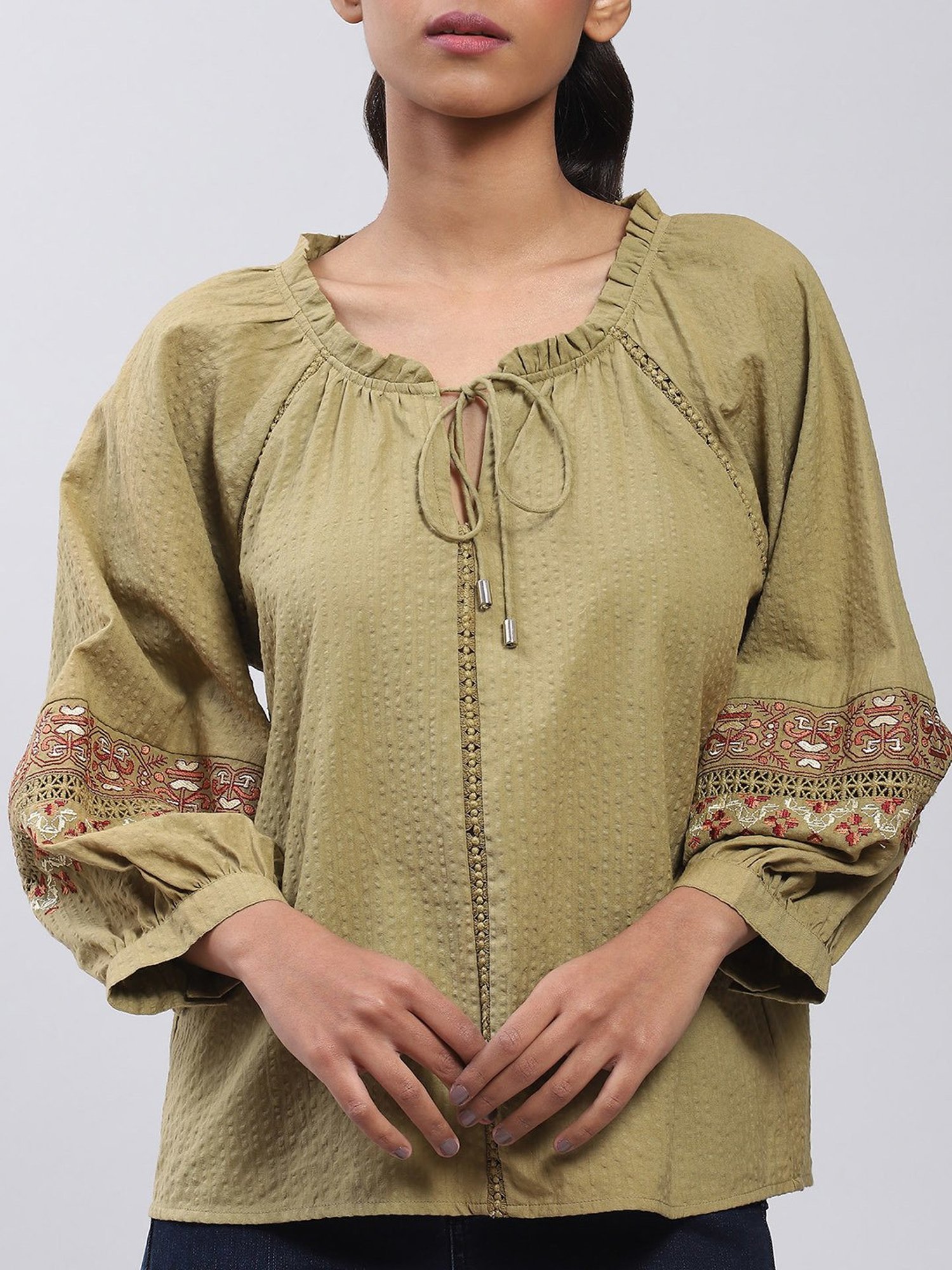 Label Ritu Kumar Olive Embroidered Top