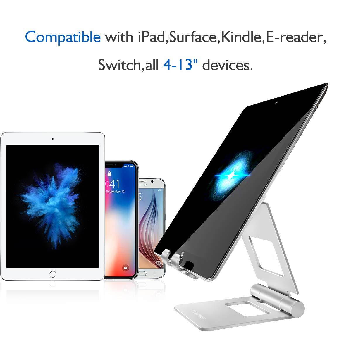 LICHEERS Aluminum Alloy Stand 270 Degree 2-axis Adjustable Foldable Holder Dock for 4-13 inch Cell Phones and Tablets
