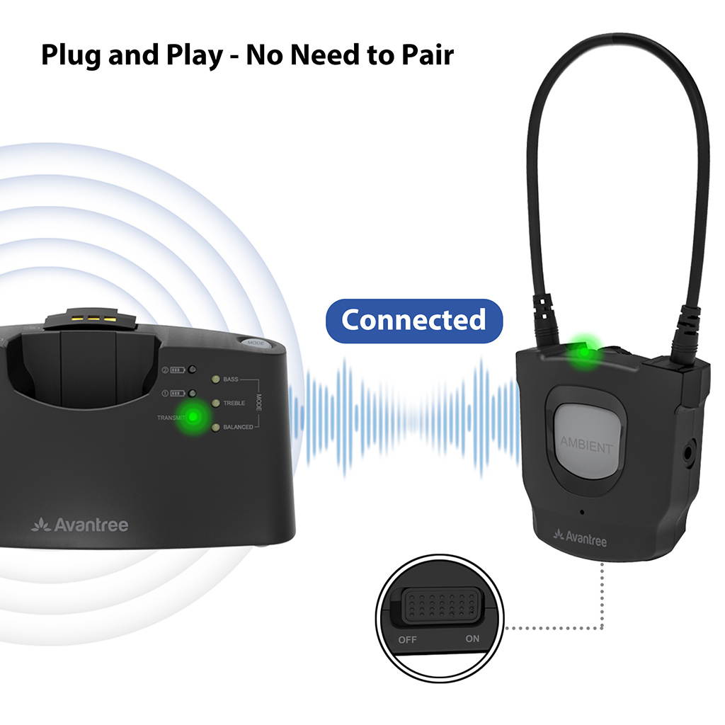 Avantree Digital Wireless Headphones Set for TV Watching for Seniors & Hearing Impaired, High Volume Left, Right Ear Balance, Awareness Monitor, Hearing Aids Earbuds Support via Telecoil - HT380