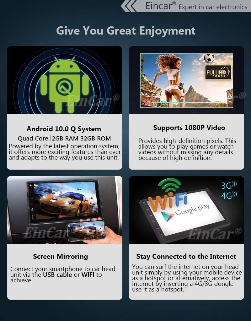 Double Din Android 10 Car Stereo with Bluetooth GPS Navigation In Dash 7 Inch Touch Screen 2 Din Car Radio Support 1080P Video 4G 3G Wifi USB TF AM FM RDS Radio Mirror Link Steering Wheel Controls