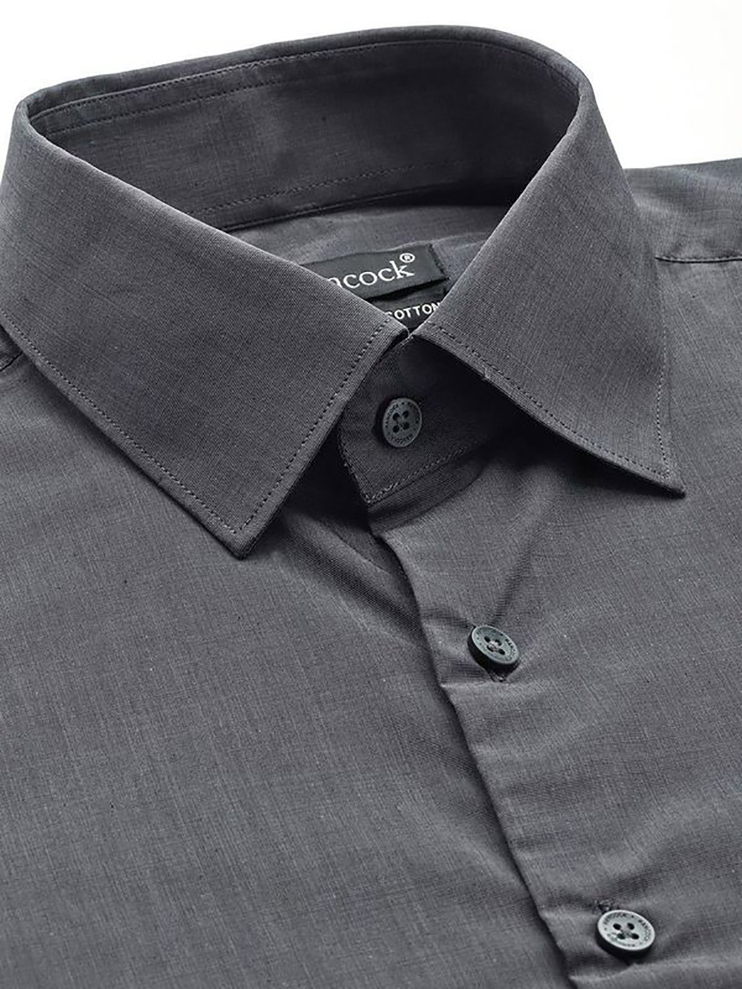 Hancock Grey Cotton Slim Fit Solid Shirts