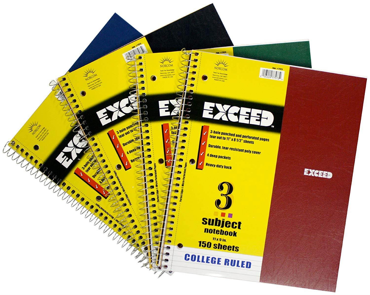 Norcom Exceed Wide Ruled Notebook 10.5 x 8.5 Inches, 150-Count, Assorted Colors (1 Notebook per Order) (77583-12)