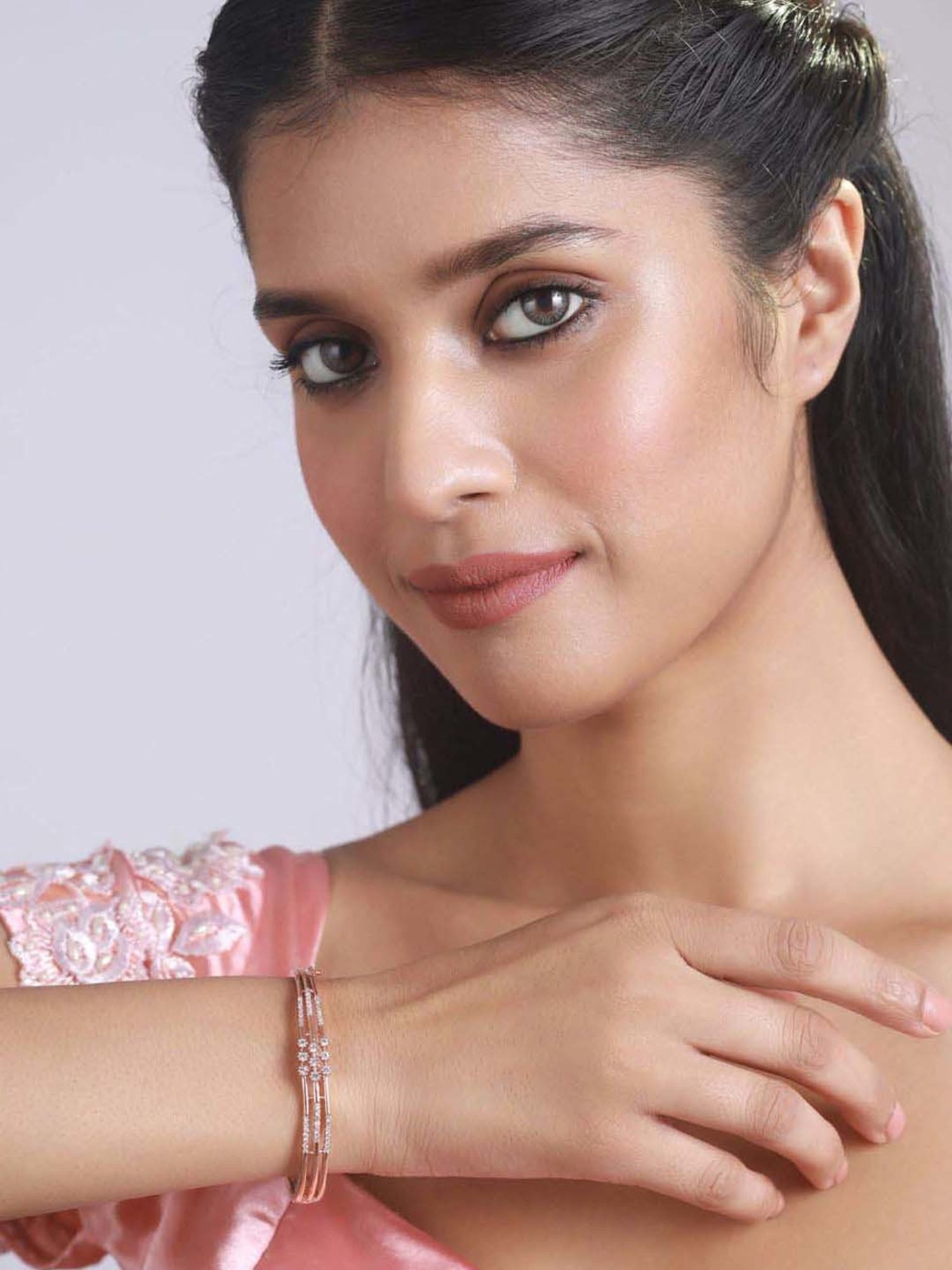 Jazz & Sizzle Rose Gold & Silver-Toned Brass AD Rose Gold-Plated Bangle-Style Bracelet for Women