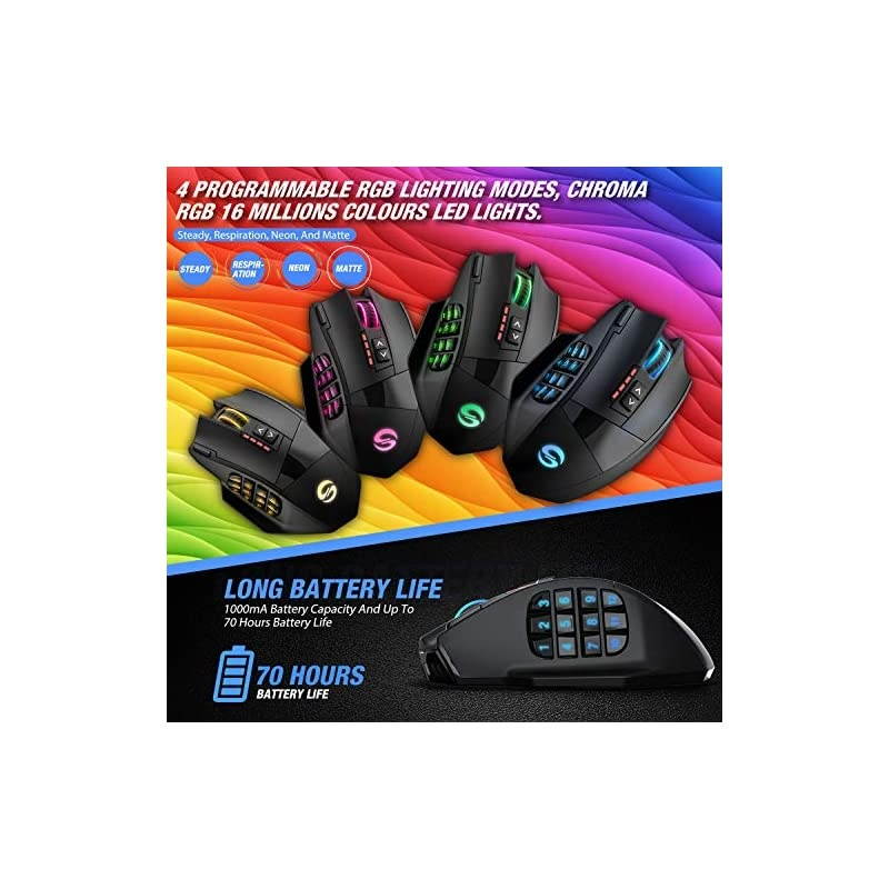 Venus Pro RGB Wireless MMO Gaming Mouse, 16,000 DPI Optical Sensor, 2.4 GHz Transmission Technology, Ergonomic Design, 16M Chroma RGB Lighting, 16 programmable Buttons, Up to 70 Hours