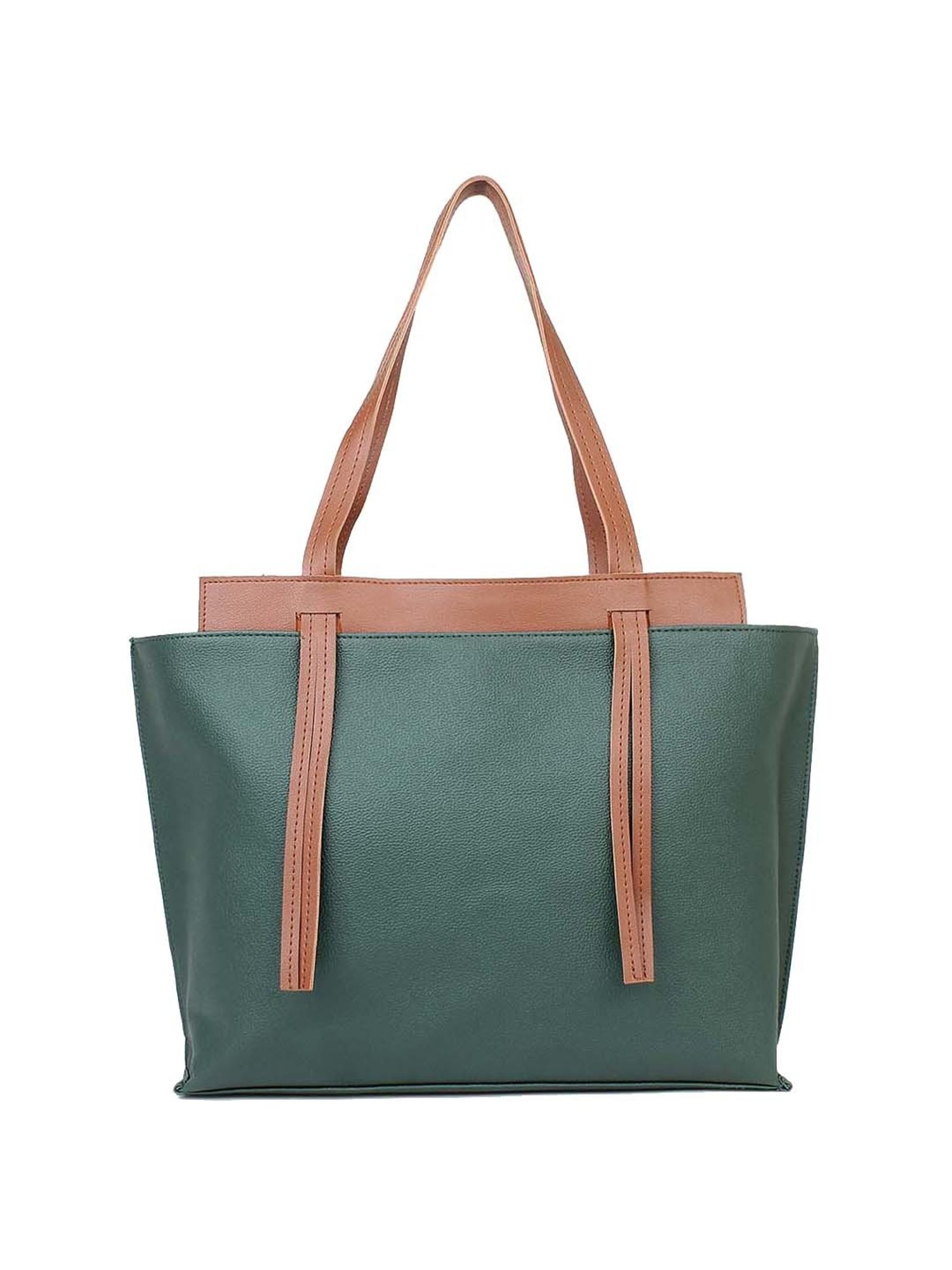 Yelloe Green & Tan Solid Large Tote Handbag