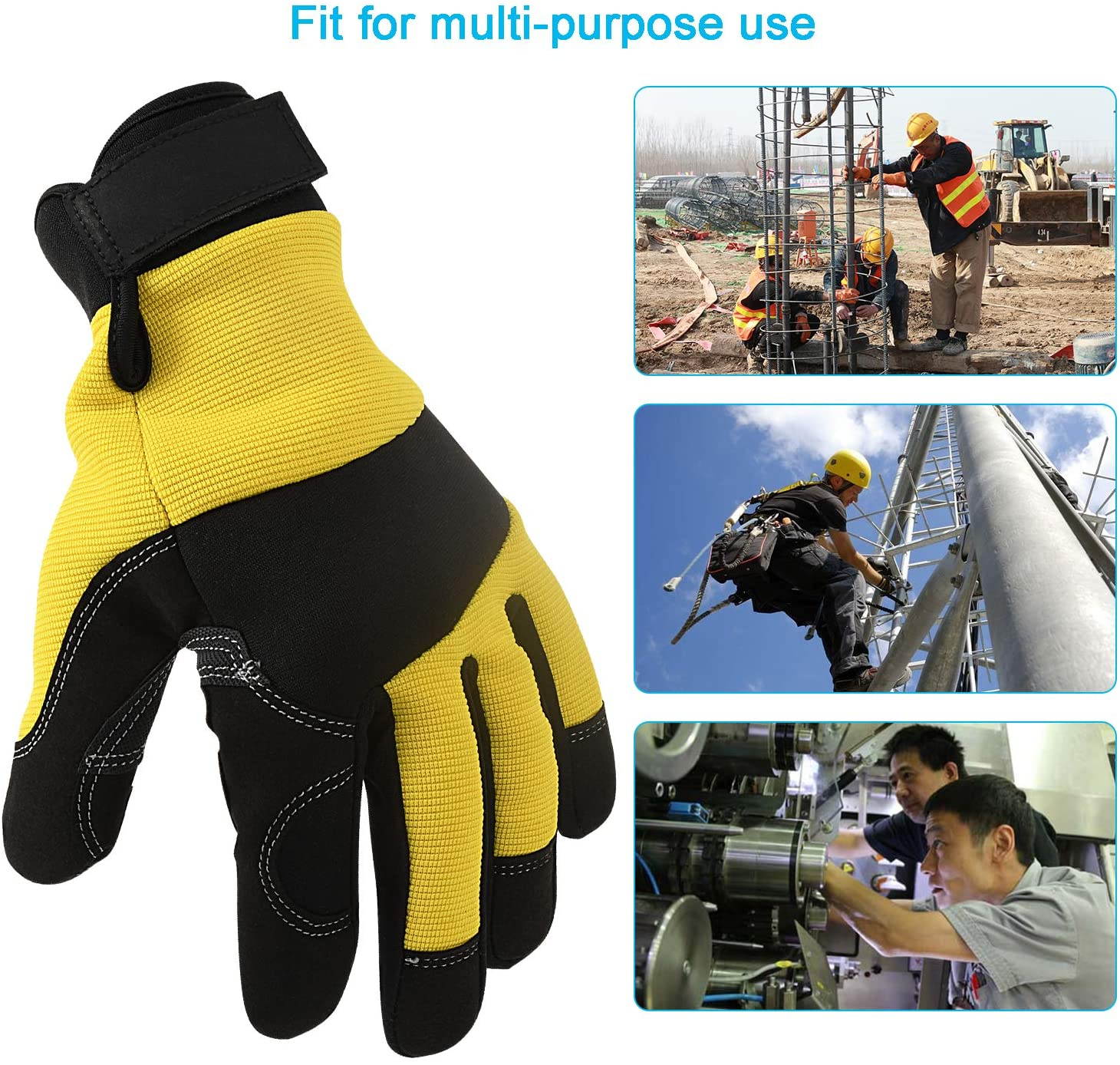 Safety Work Gloves - Breathable & Flexible Gardening Work Gloves for Garden, Yard, Mechanic, Welding (Black,Large)