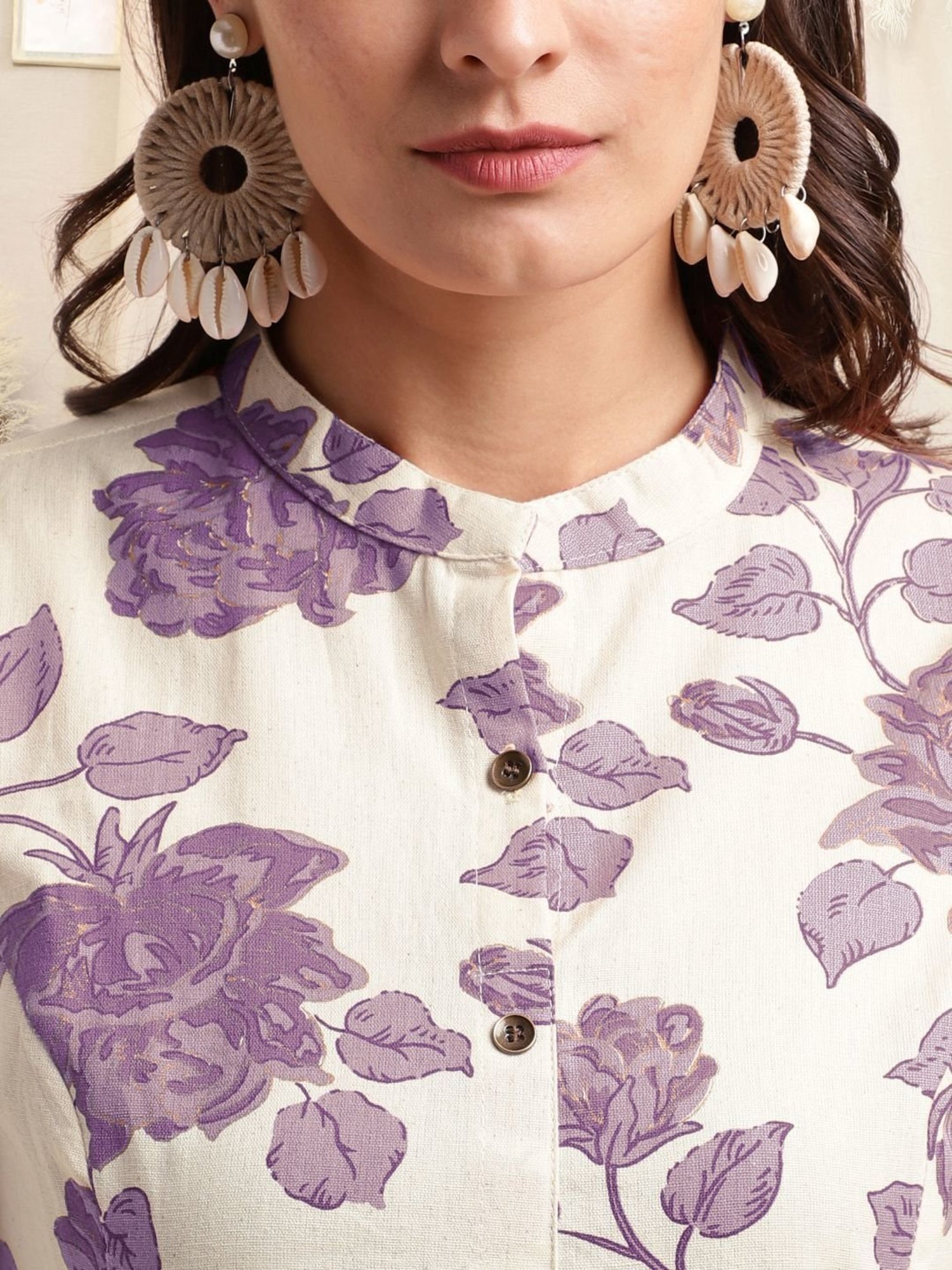 MIRCHI FASHION Beige Cotton Floral Print Straight Kurta