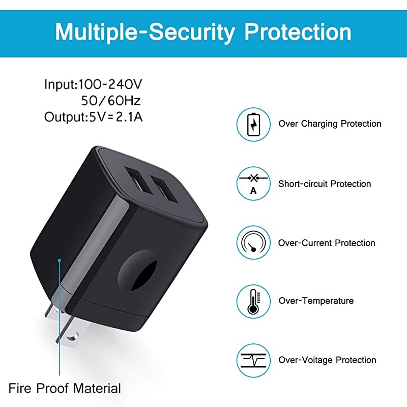 Wall Charger3Pack 21A5V Dual Port Cubes Power Adapter Charger Plug Charging Block Compatible for iPhone11ProXsXRX8766s PlusSamsung Galaxy S10S9Note1098LG G8MotoGoogle Black