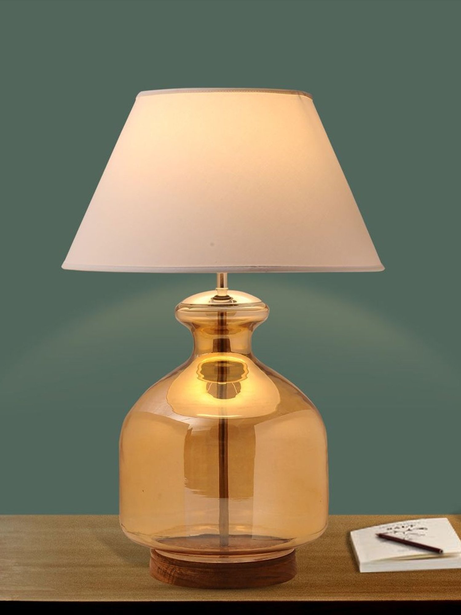 Kapoor Lamp Shades Amber & White Glass Alper Luster Cotton Shade Table Lamp