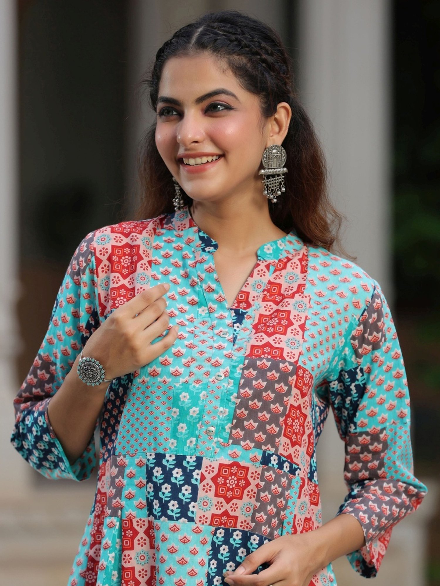 Rain and Rainbow Blue Cotton Printed Top