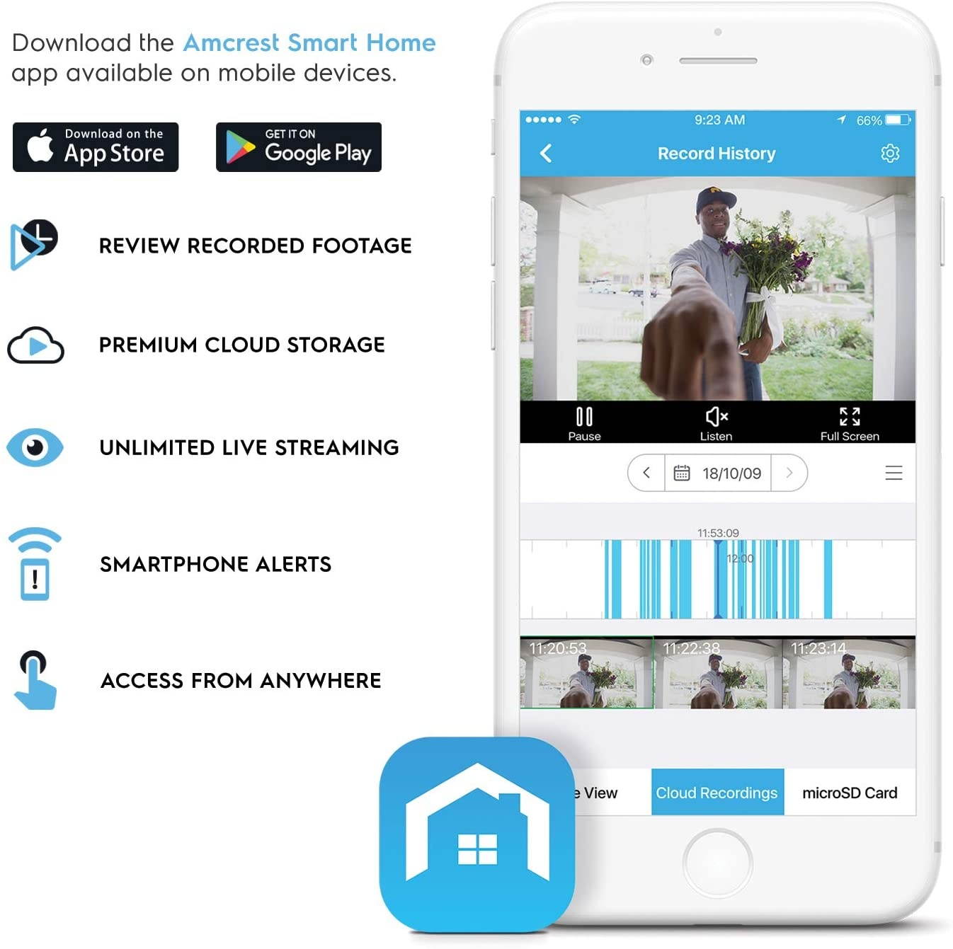 Amcrest Video Doorbell Camera, 2.4 GHz Wi-Fi Doorbell Camera, IP55 Weatherproof, Two-Way Audio, 140&ordm; Wide Angle, AD110