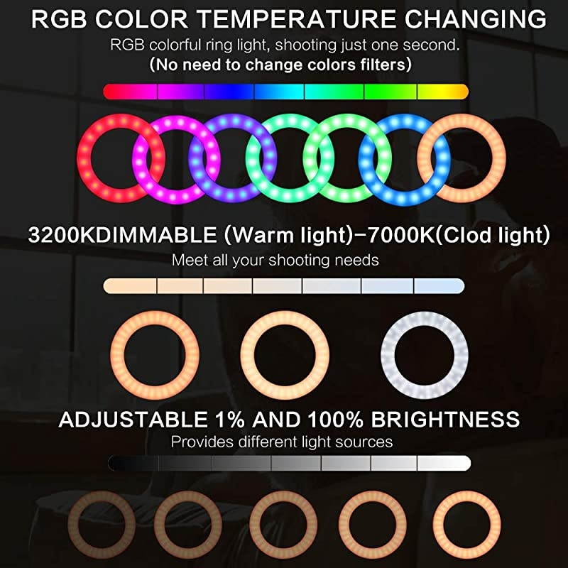 RGB Ring Light, 19-inch 55W Selfie Ring Light Stand with Wireless Remote Control and iPad Holder, RGB dimmable Light Stand, Carrying Bag for Photography, Makeup, YouTube Video Shooting etc