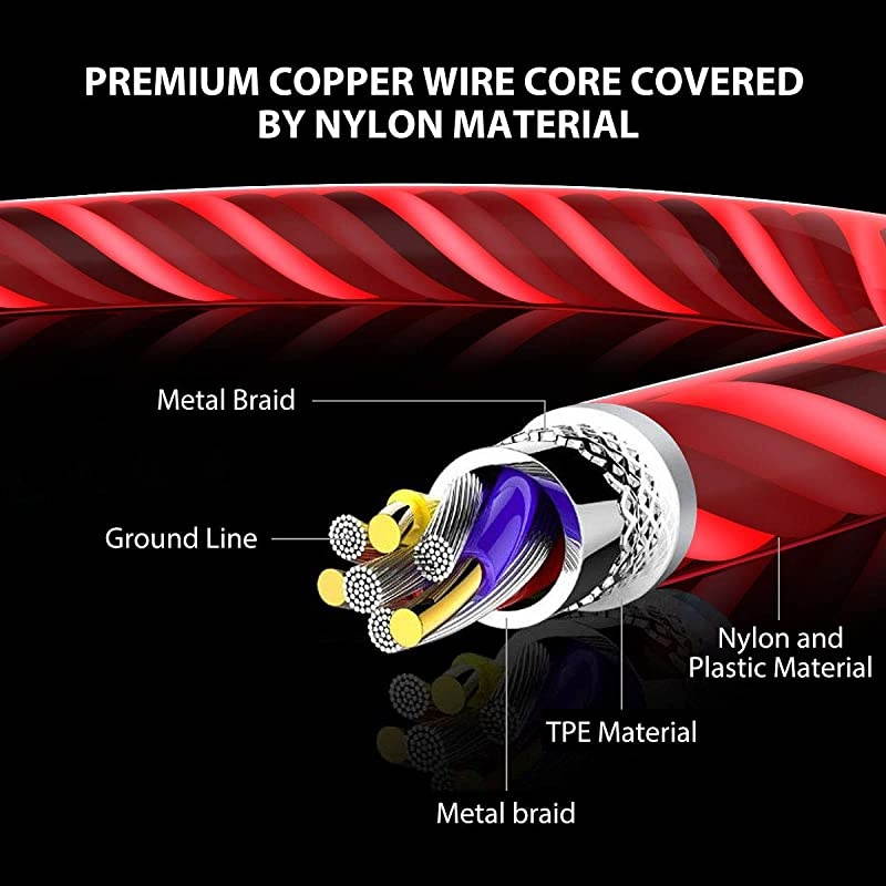 Apple MFi Certified]  Led iPhone Charger Cable, 2-in-1 Led Lightning Cable with 360&deg; Flowing Light for iPhone 12/11/11 Pro/XS/XR/X/8/8 Plus/7/7 Plus/6/6 Plus/5s/Android (Red), 3.3FT