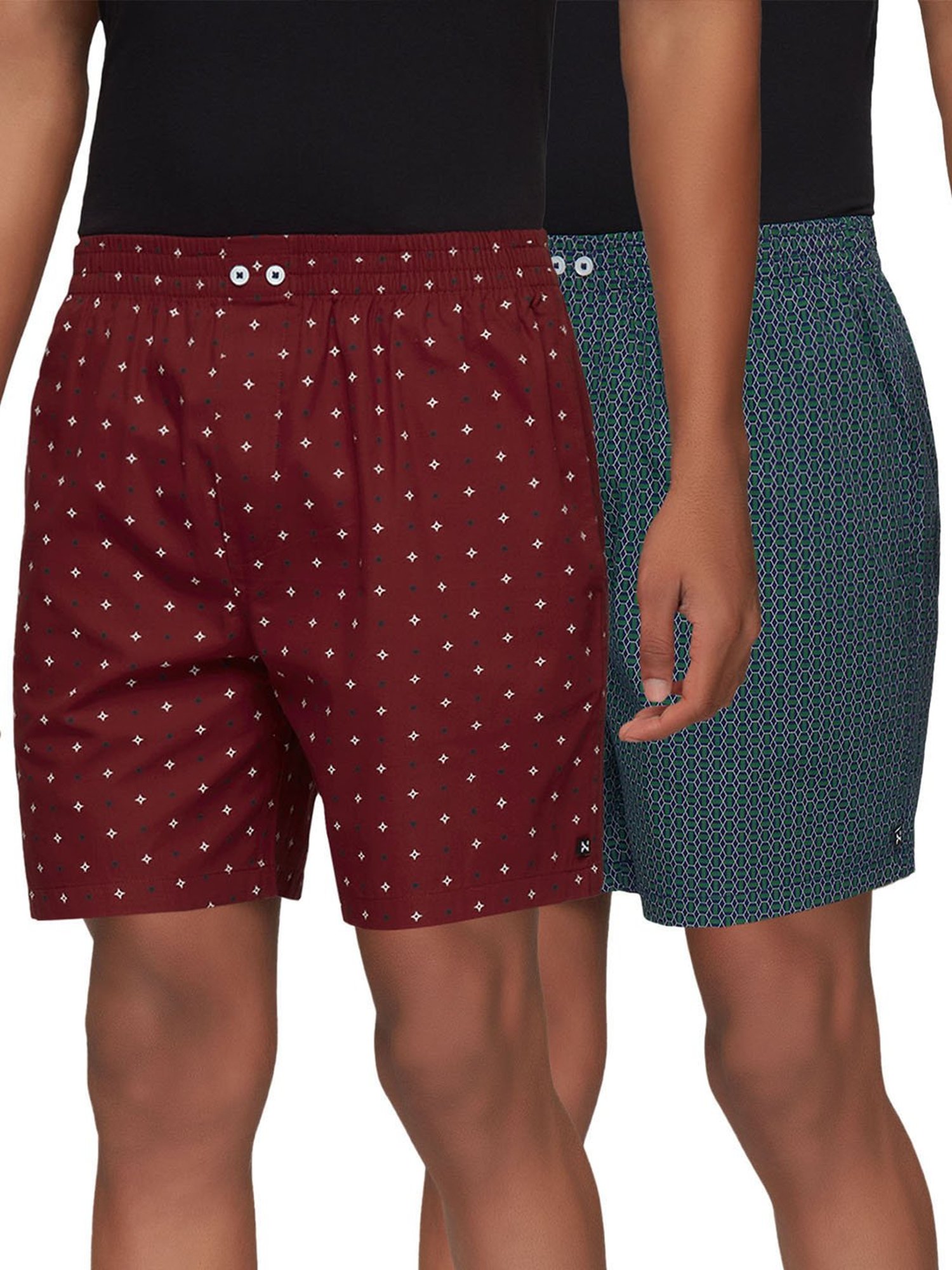 XYXX Maroon & Teal Green Printed Boxers - Pack of 2