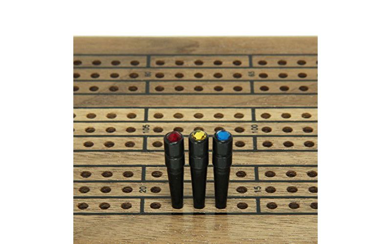 WE Games Chrome Cribbage Pegs with Swarovski Austrian Crystals - Set of 12 -Red, Clear, Green, and Blue Crystals