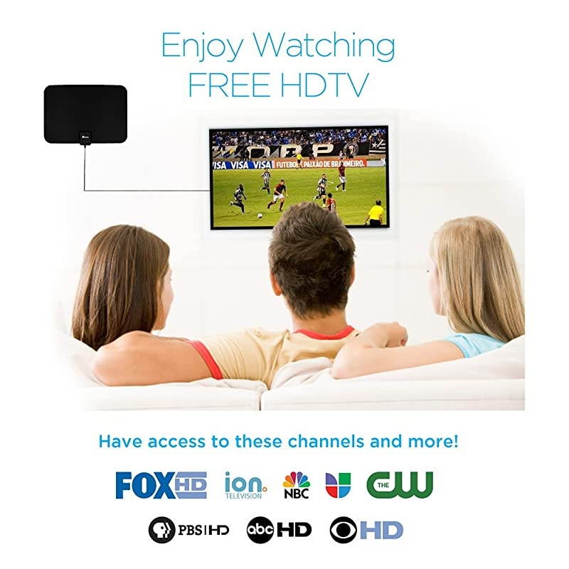 HD TV Antenna, Digital Indoor HDTV Antenna Up to 250 Mile Range, 4K 1080p VHF UHF Television Local Channels Detachable Signal Amplifier and 16.5ft Longer Coax Cable