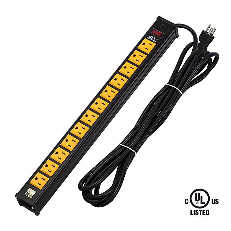 12-Outlet Heavy-Duty Power Strip with 15 Amps, 15-Foot Power Cord for Kitchen, Office, School (UL Listed)