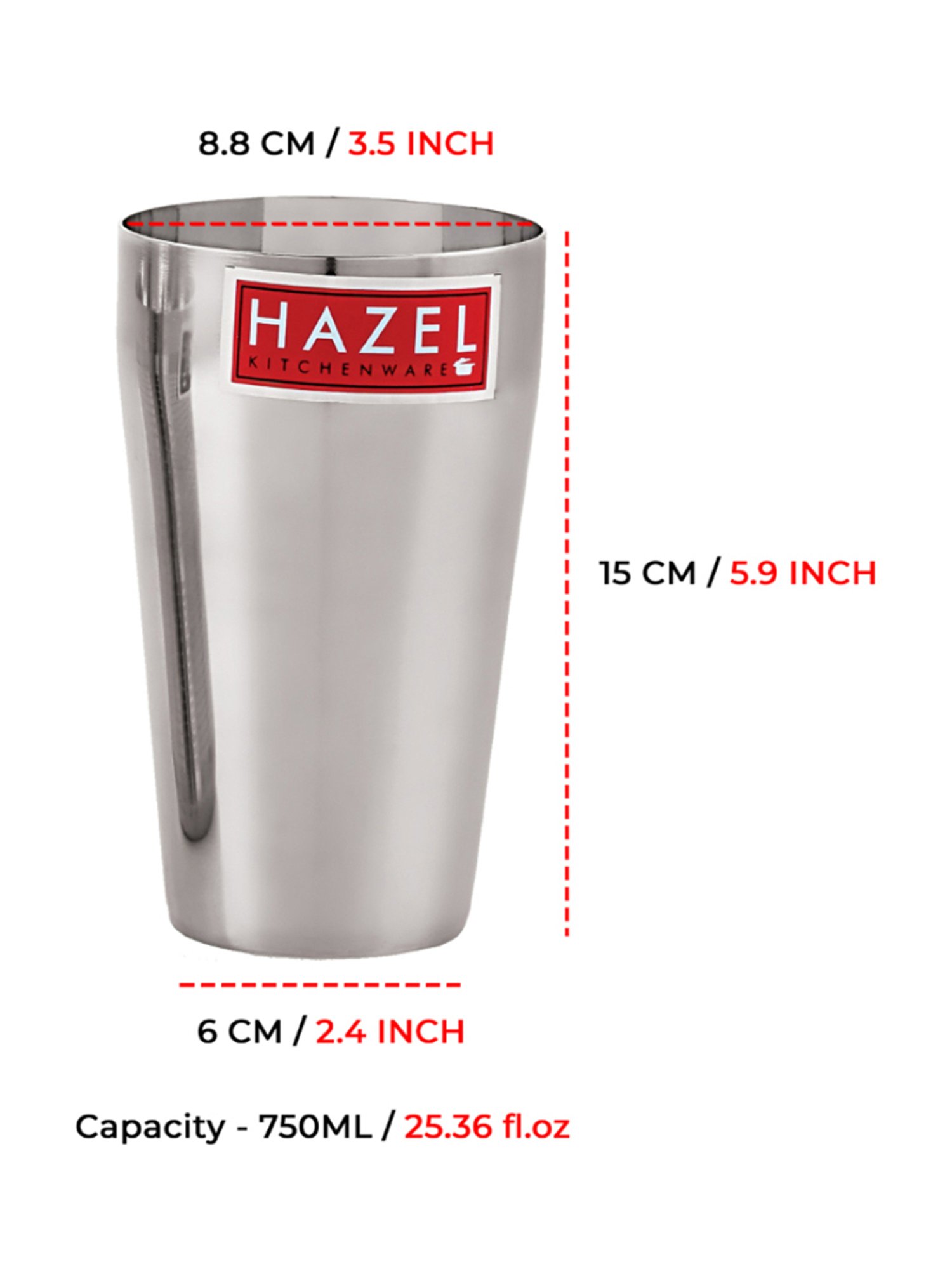 HAZEL Silver Stainless Steel Traditional Jumbo Water Lassi Glass (750 ML)