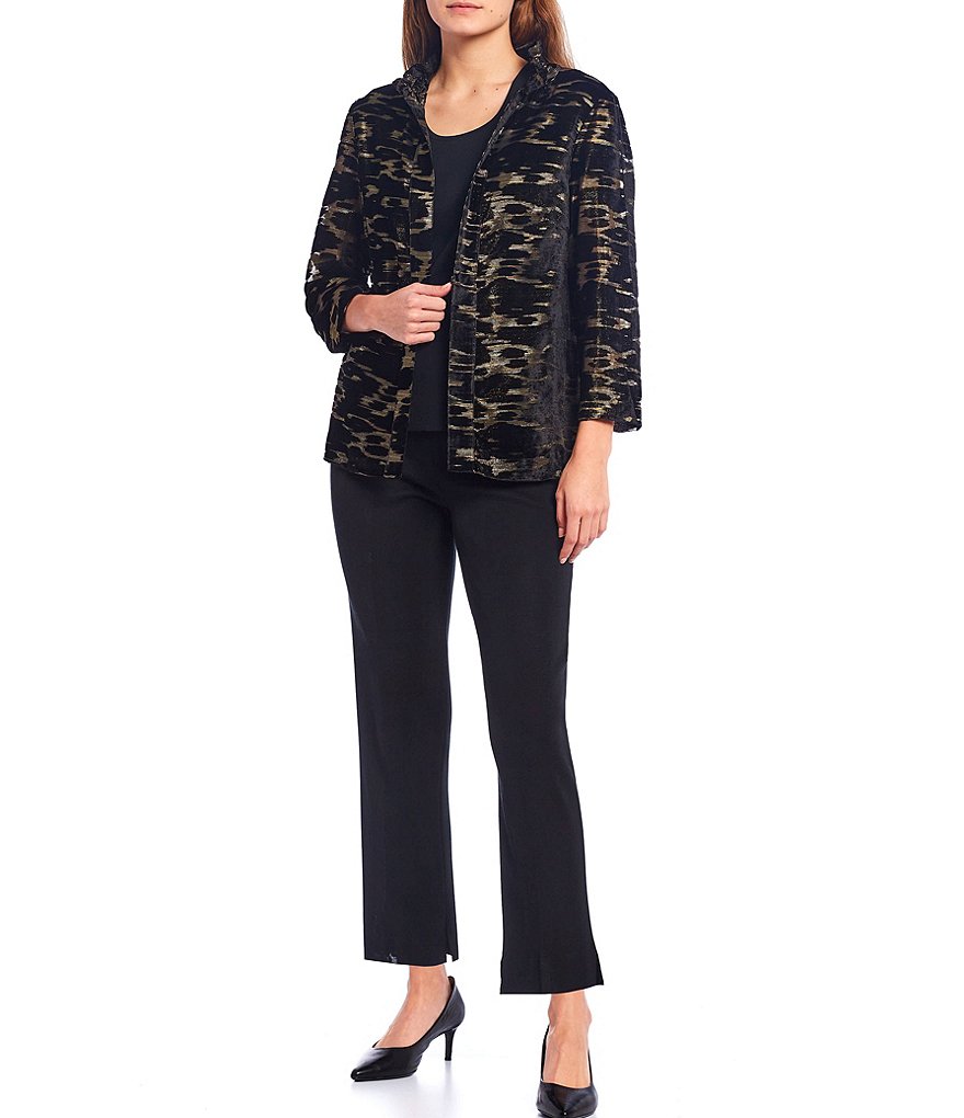 Ming Wang Sheered Stand Collar Animal Print Velvet Jacket