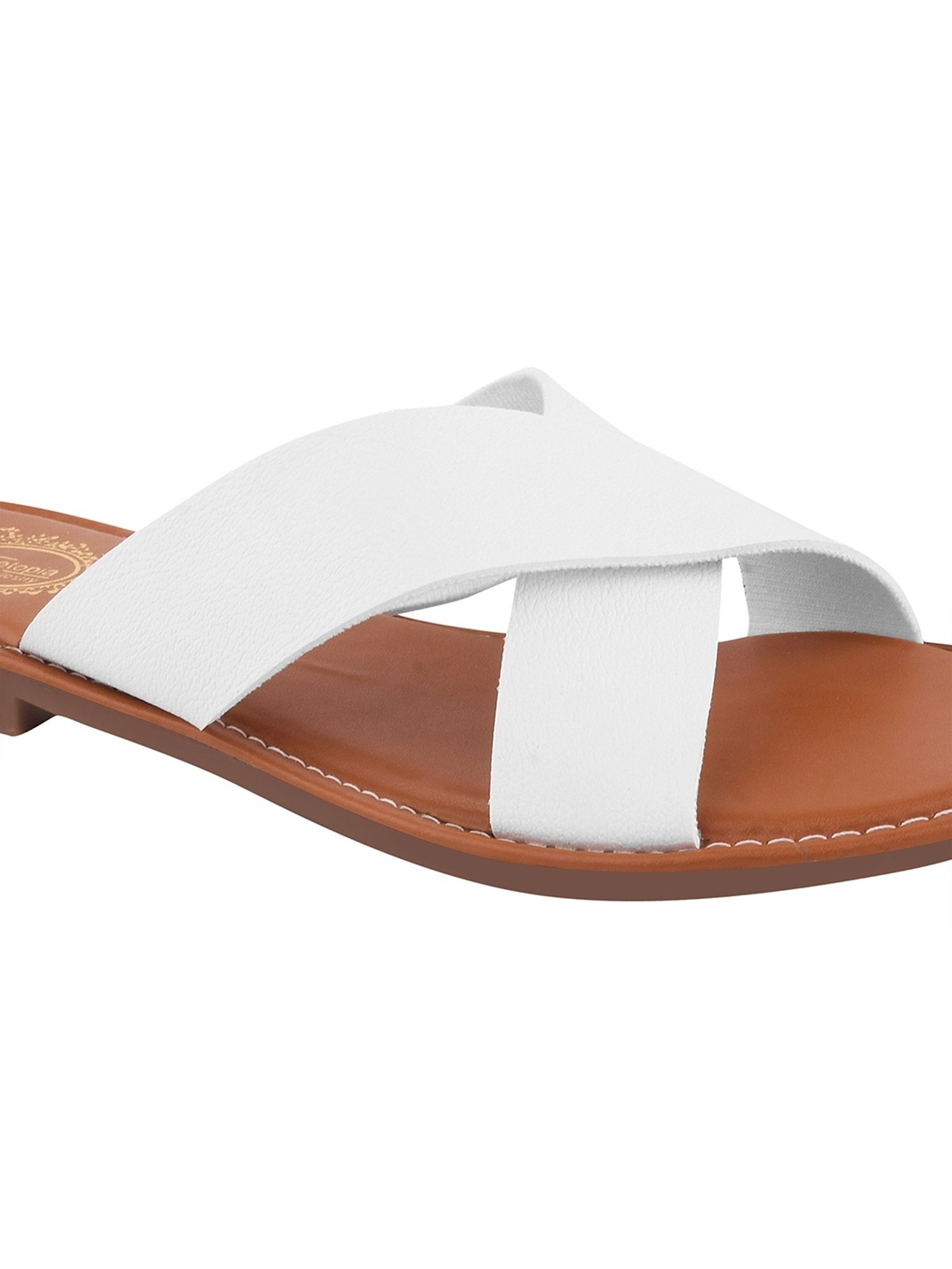 Shoetopia Women's White Cross Strap Sandals