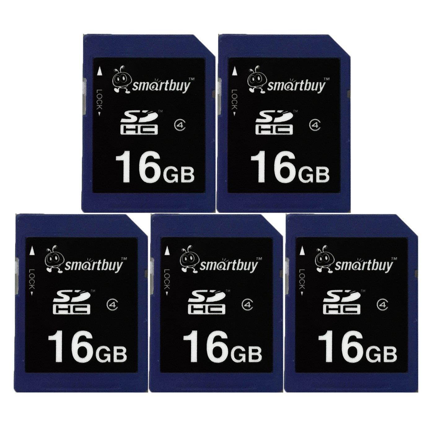 Smart Buy SDHC Class 4 Flash Memory Card SD HC Secure Digital C4 Fast Speed for Camera (16GB (5-Pack))