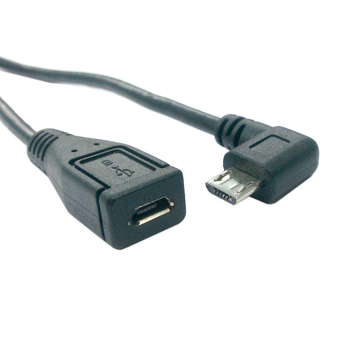 2pcs 90 D right angled Micro USB 2.0 Male to Female tablet phone extension cable
