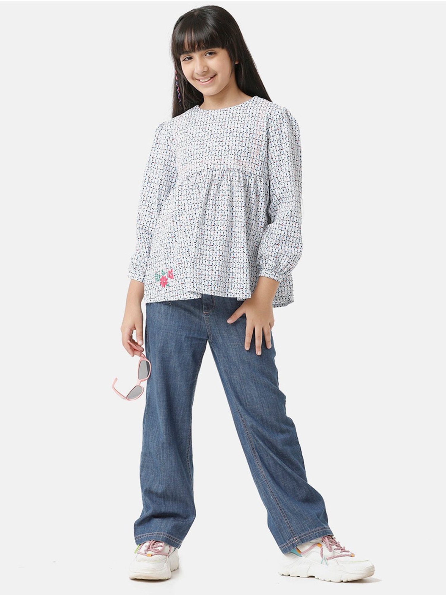 Under Fourteen Only Kids Blue Printed Full Sleeves Top