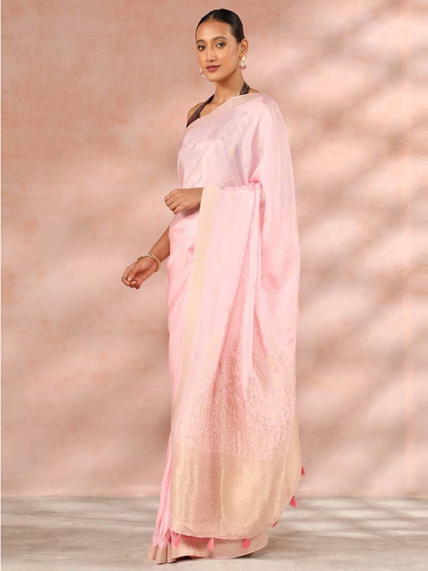 Taneira Pink Woven Saree Without Blouse