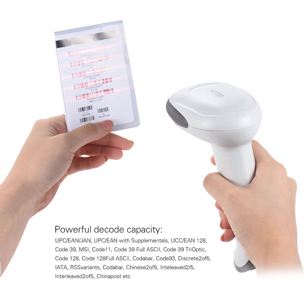 2.4G Wireless Handheld Barcode Bar Code Scanner Reader with Receiver USB2.0 Cable for Supermarket Library Express Company Retail Store Warehouse