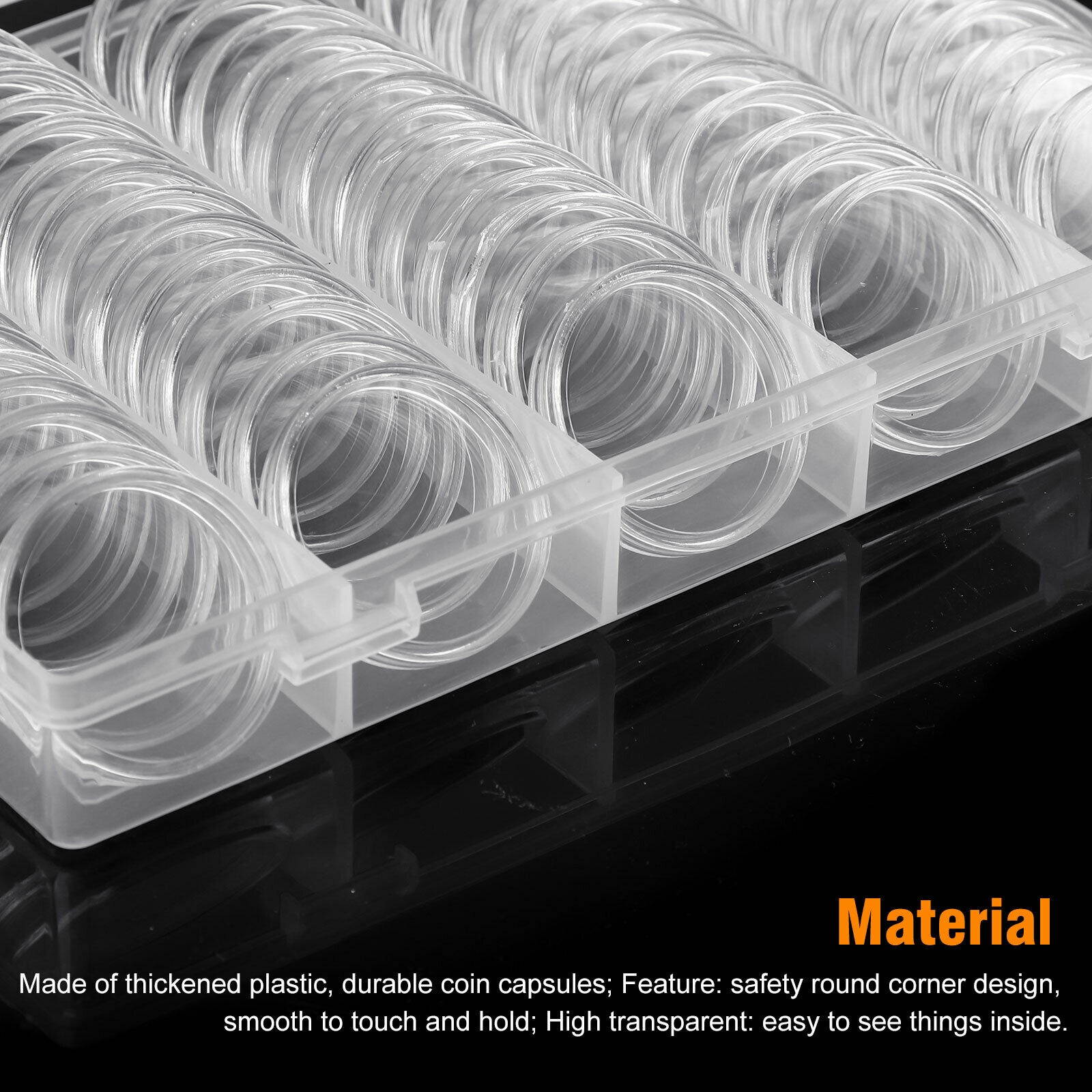 100Pcs 32mm Clear Round Coin Capsule Container Storage Box Holder Case Plastic