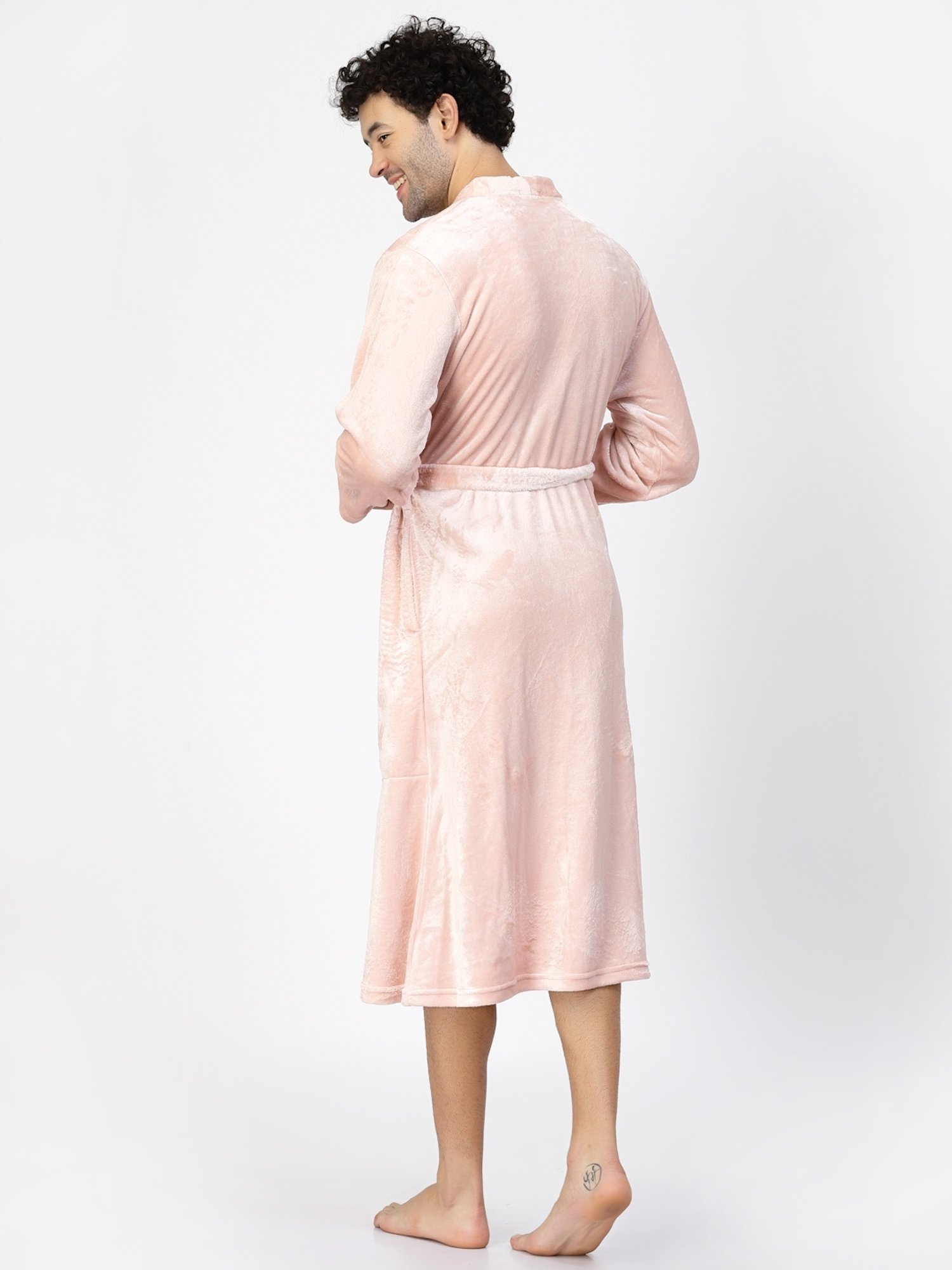 Klotthe Embellished Pink 210 GSM Cotton Bath Robe with Belt