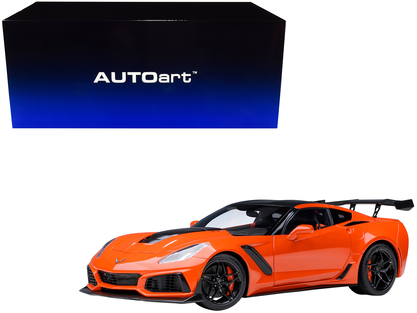 2019 Chevrolet Corvette Z06 Sebring Orange with Black Hood "Sports Cars" Series 1/64 Diecast Model Car by Auto World